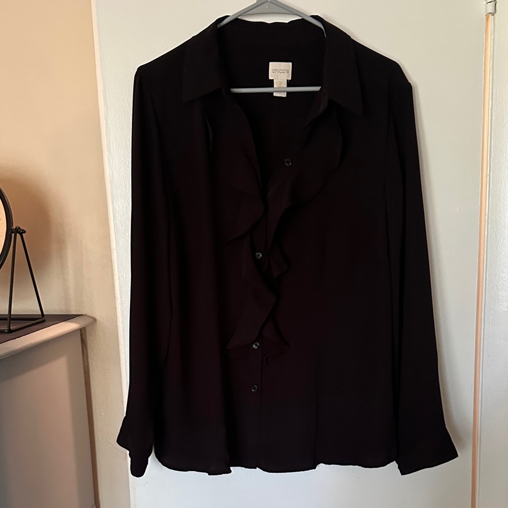 Chico's Elegant Black Ruffle Blouse